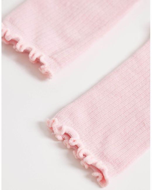 Pieces Pink Ribbed Frill Socks