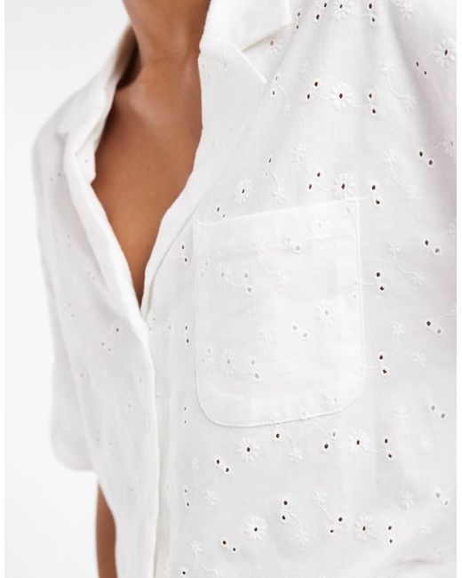 ASOS Natural Jersey Broderie Collared Button Down Shirt
