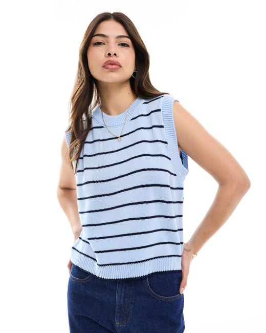 Camiseta a rayas sin mangas con cuello redondo ASOS de color Blue