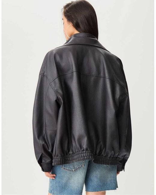 Stradivarius Black Oversize Faux Leather Jacket