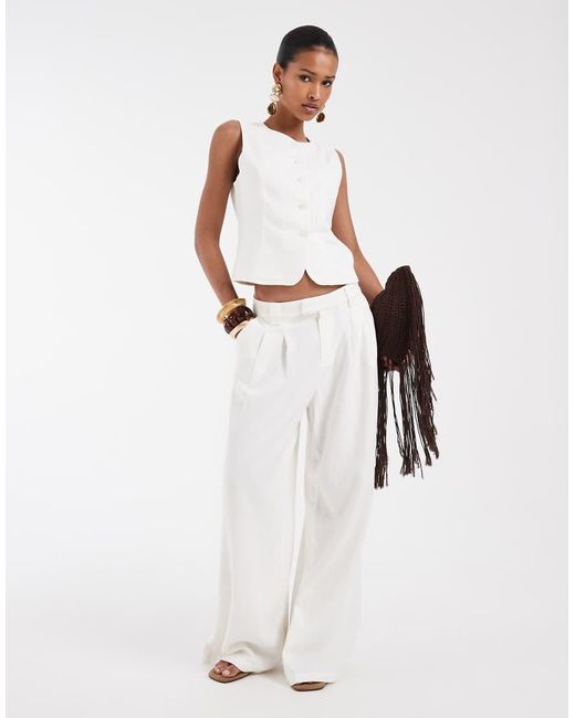 ONLY White Linen Blend Tailored Wide Leg Trousers Co-Ord