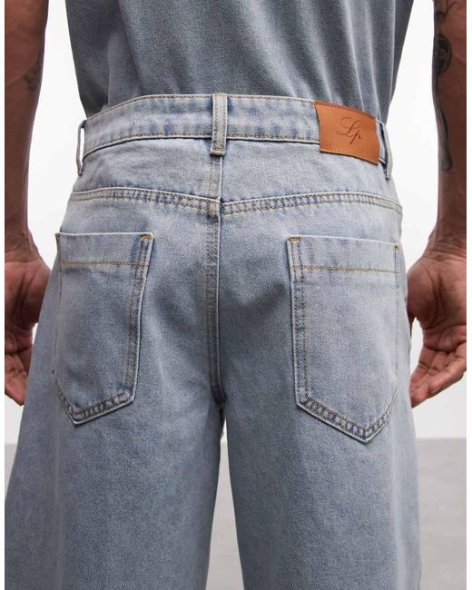Liquor N Poker Blue Rhinestone Embellished Denim Jorts Co-ord for men