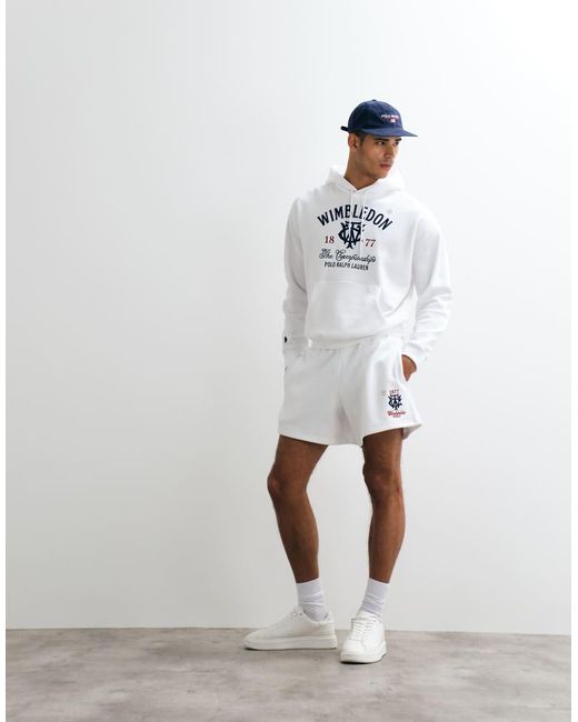 Polo Ralph Lauren White Wimbledon Capsule Crest Print Logo Co-ord Hoodie for men