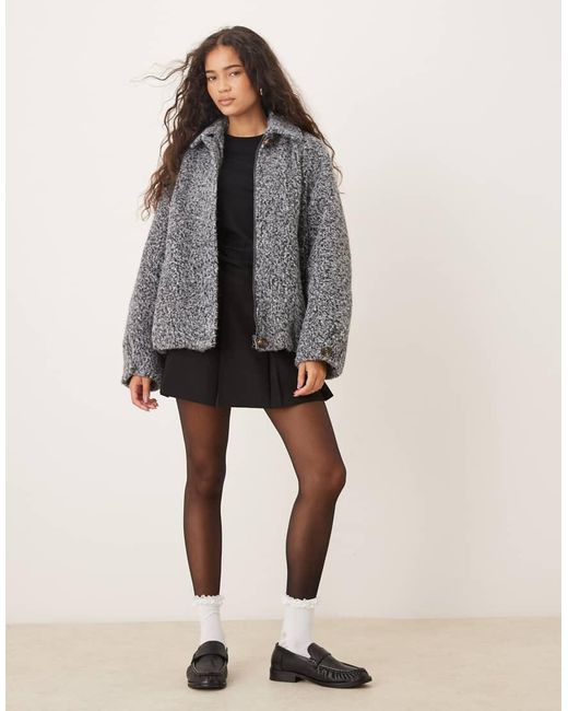 ASOS Gray Top Collar Brushed Bomber Jacket