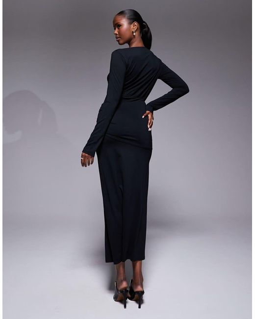 ASOS Blue Cinched Waist Front Slit Detail Maxi Dress