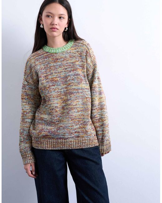 TOPSHOP Green Knit Multi Color Twisted Yarn Contrast Sweater