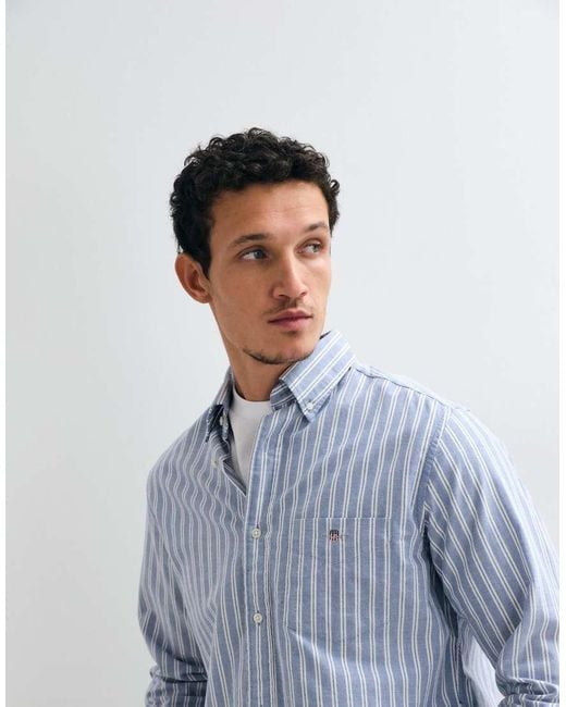 Gant Blue Regular Fit Classic Oxford Stripe Shirt for men