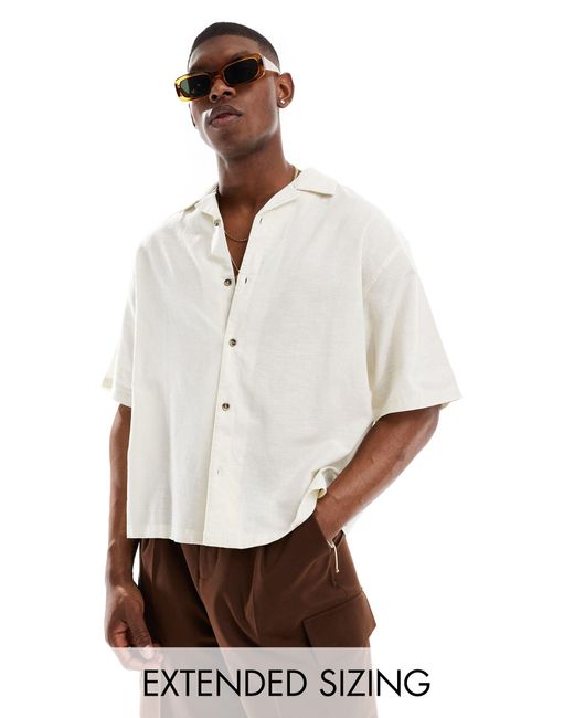 Chemise oversize coupe carrée en lin mélangé avec col à revers - écru ASOS pour homme en coloris White