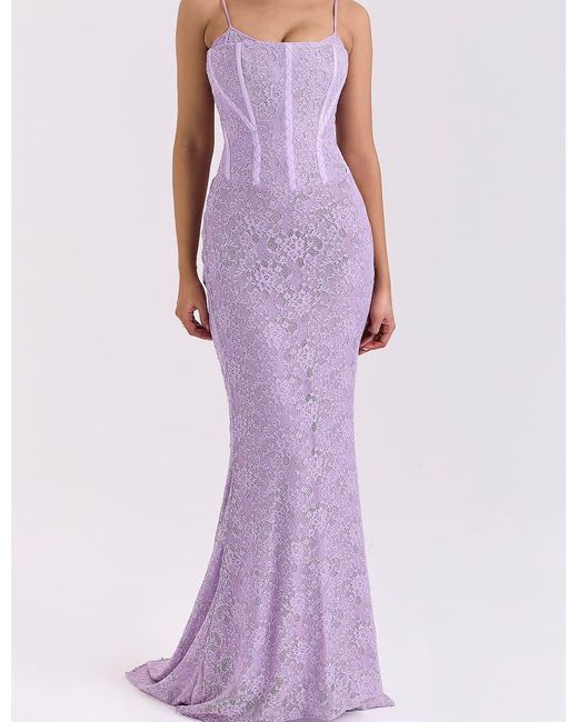 House Of Cb Purple Antonina Lace Corset Maxi Dress