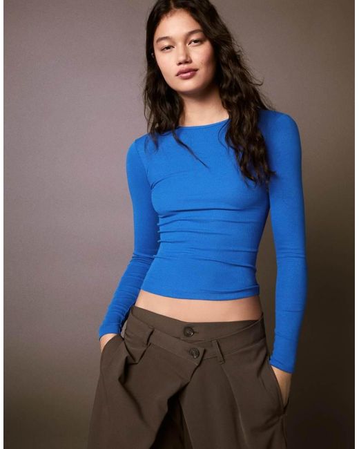 Bershka Blue Long Sleeve Top