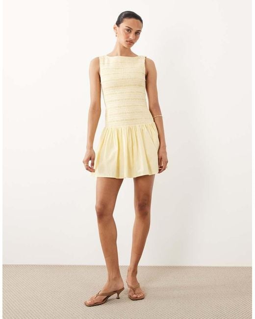 Abercrombie & Fitch Natural Slash Neck Smocked Skort Mini Dress