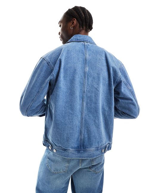 Obey Blue Zip Through Denim Jacket With Pockets for men