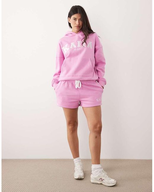Kaiia Pink Sport Cotton-rich Embroidered Logo Oversized Hoodie