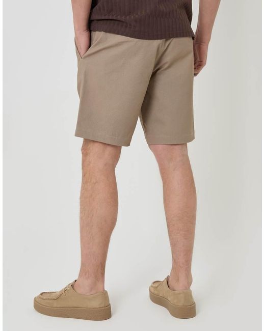 Threadbare Brown Patterned Stretch Chino Shorts With Belt for men
