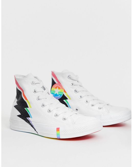 Converse White Pride Chuck Taylor Hi All Star And Rainbow Lightning Bolt Trainers