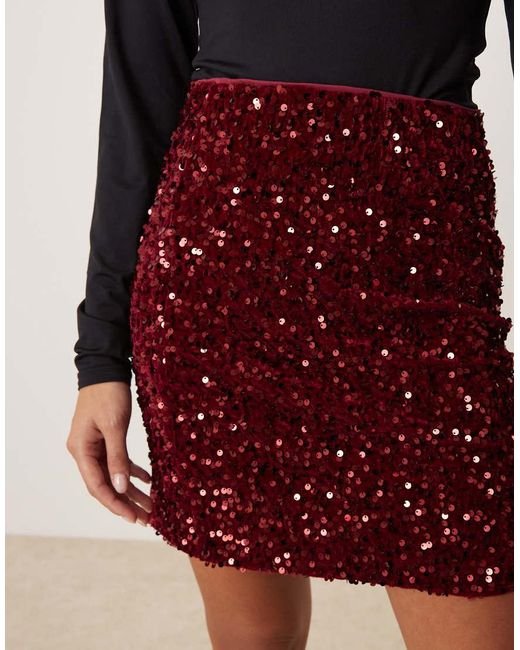 Vila Red Sequin Mini Skirt