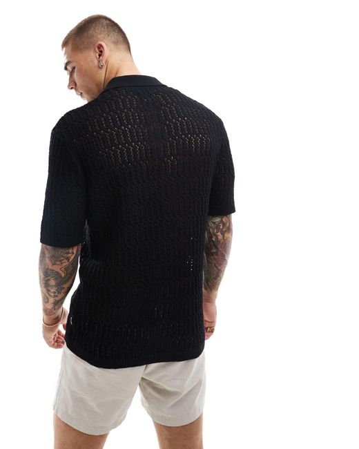 Only & Sons Black Open Knit Polo for men
