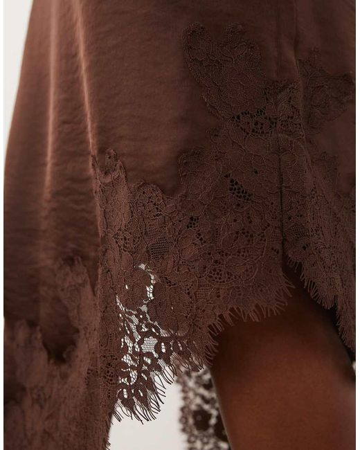Vero Moda Brown Cap Sleeve Lace Skirt Detail Satin Maxi Dress