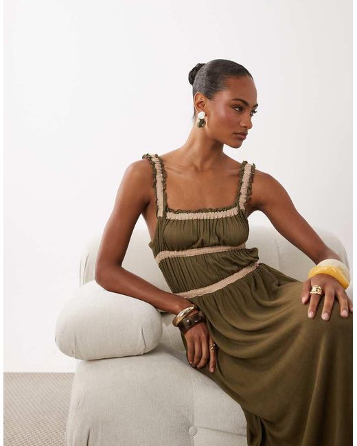 ASOS Multicolor Shirred Contrast Binding Midi Dress