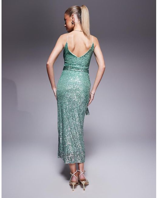 Vesper Blue Strappy Plunge Neck Sequin Midaxi Dress