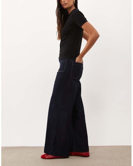 Mango Black Jessie 100% Cotton Wide Leg Pocket Detail Jean