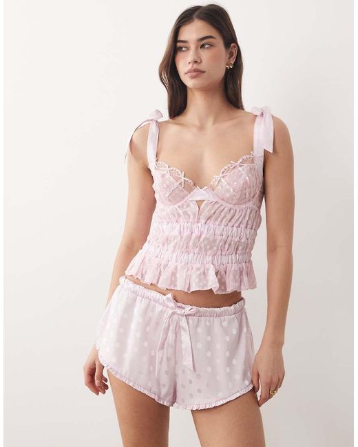 For Love & Lemons Pink Slotted Hearts Sleep Short Co-Ord