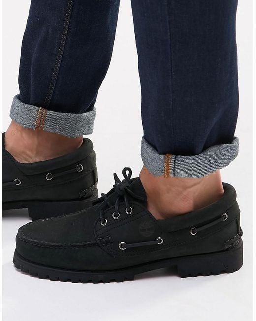 Timberland Black Classic Lug Boat Shoes for men