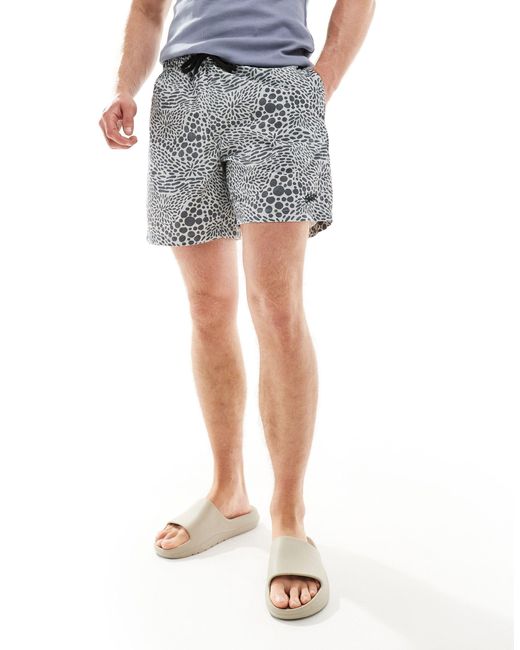 Pull&Bear Gray Monochrome Printed Swim Shorts for men