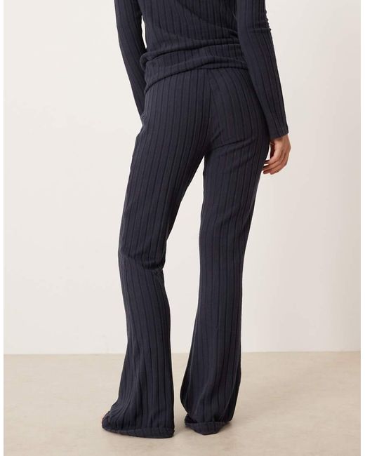 ASOS Blue Wide Rib Fold Over Wide Leg Pants