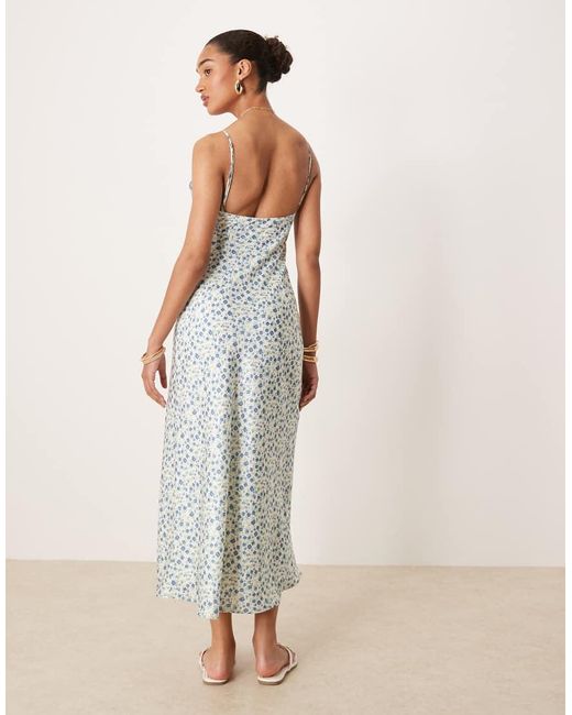Nia Natural Jasmine Ditsy Print Satin Midaxi Cami Dress