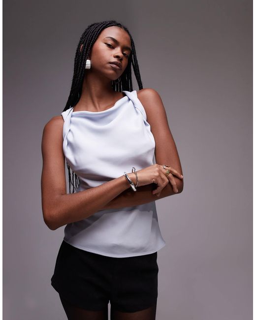 TOPSHOP Blue Twist Strap Sleeveless Top