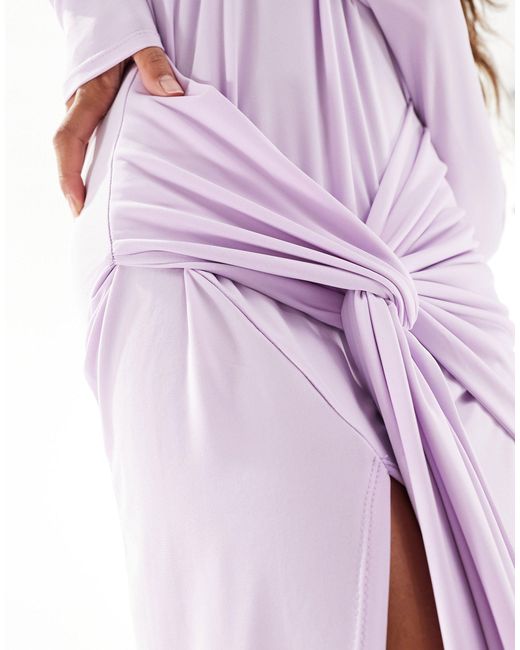 Robe longue à manches longues et col montant avec détail drapé - lilas ASOS en coloris Purple