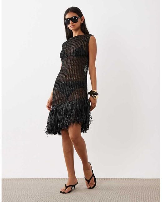 ASOS White Tassel Hem Mini Dress