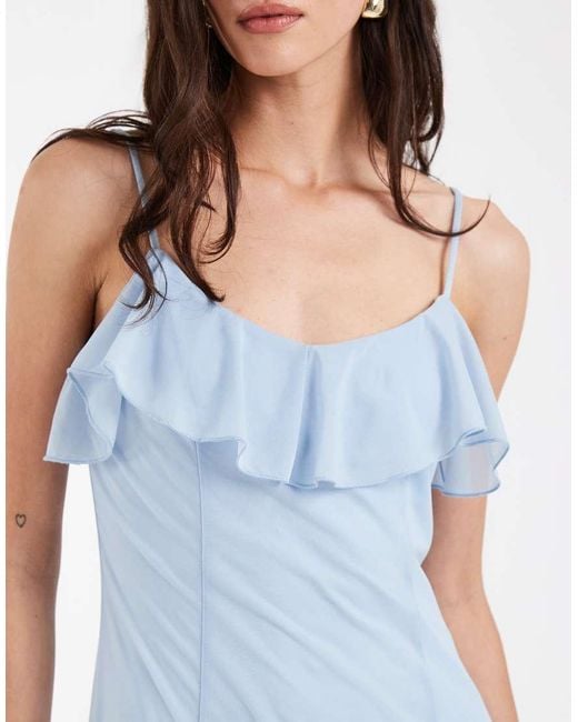 Vero Moda Blue Ruffle Bust Chiffon Midi Cami Dress