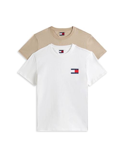 Tommy Hilfiger Men's White 2-Pack Slim Fit Flag Logo T-Shirts