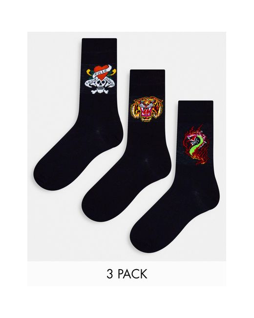 Ed Hardy Black 3 Pack Logo Dress Socks for men