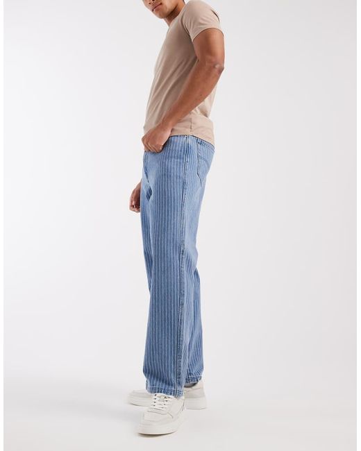 Pompeii UK Blue Pompeii Pinstripe Loose Denim Jeans for men