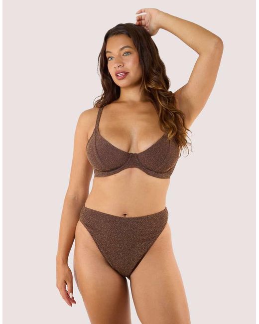 Wolf & Whistle Brown Amber High Waist Leg Bikini Bottom
