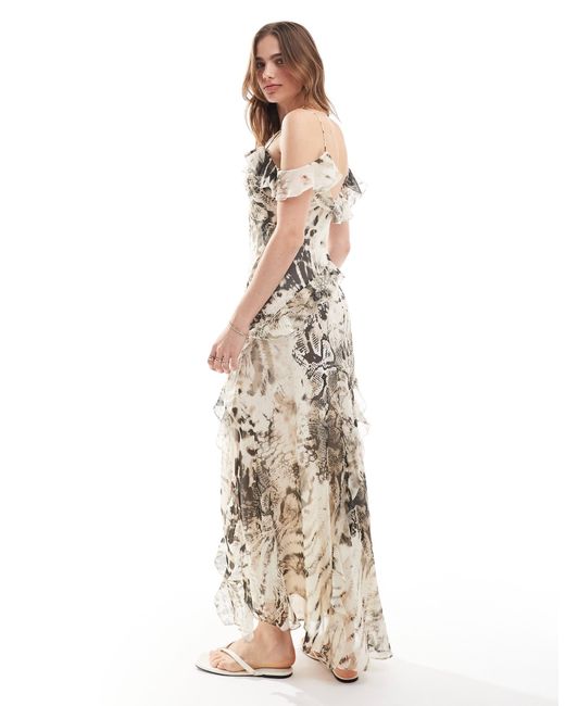 Mango Natural Mixed Animal Bardot Midi Dress