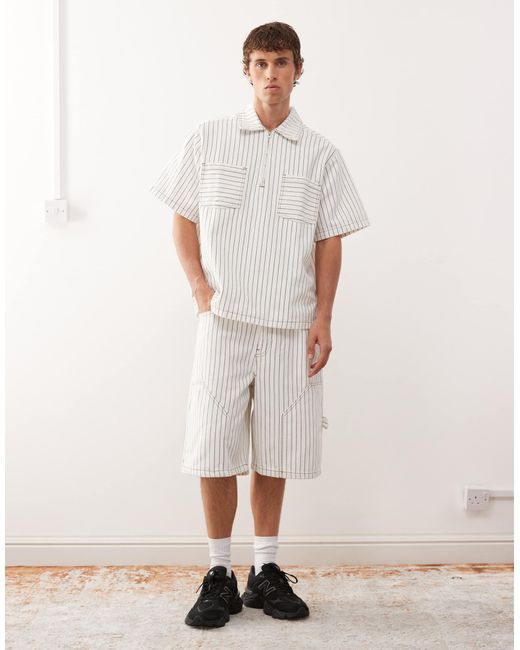 Reclaimed (vintage) White Denim Pinstripe Boxy Shirt Co-ord With Zip Detail for men