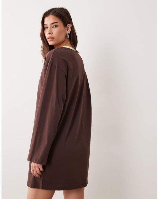ASOS Brown Long Sleeve Oversized Mini Dress With 93 Graphic Print