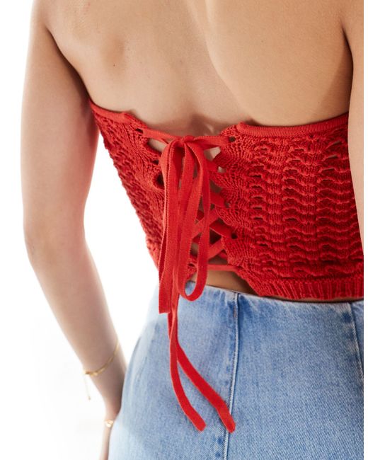 ASOS Red Knitted Bandeau Crochet Top
