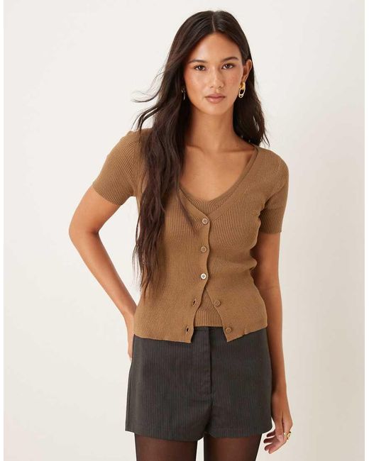 Mango Black Double Layered Short Sleeve Fine Knit Cardigan