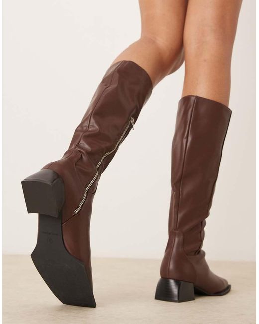 Raid Brown Elixir Knee Boots With Square Toe