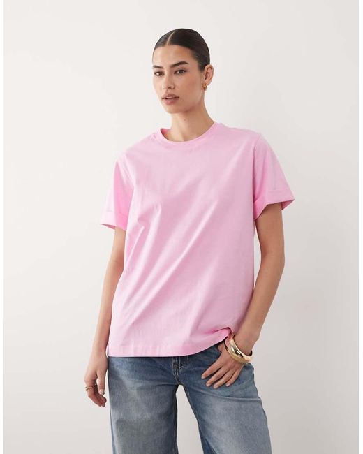 ASOS Pink Roll Up Sleeve Oversized T-shirt