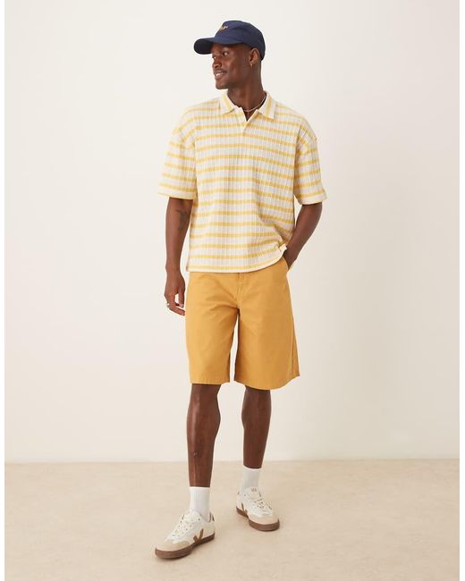Polo Oversize Squadrata Gialla A Righe Testurizzata di ASOS in Natural da Uomo