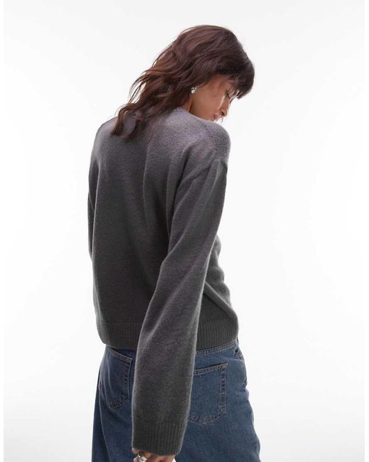 ASOS Gray Knitted Crew Neck Jumper With Silver Metal Detail