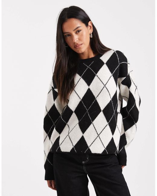 Pull oversize en laine mélangée avec col ras 4th & Reckless en coloris Black
