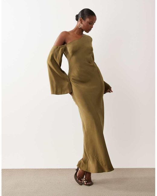 ASOS Natural Fallen Shoulder Long Sleeve Column Maxi Dress