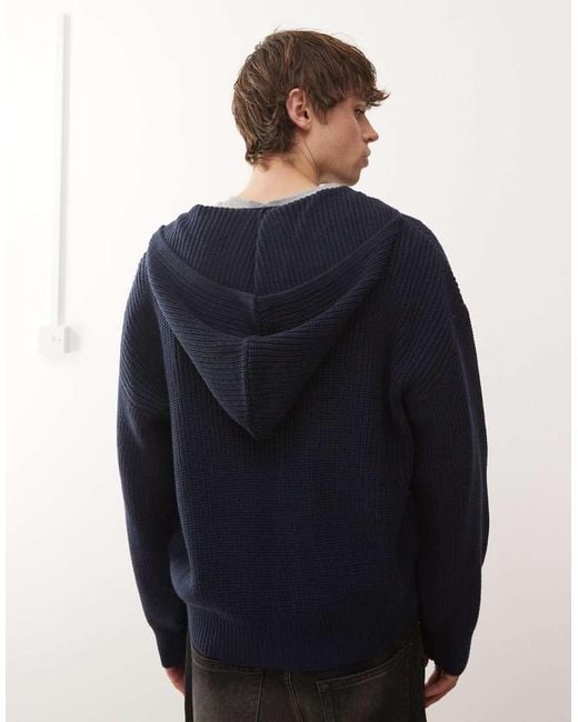 Collusion Blue Knitted Boxy Hoodie for men